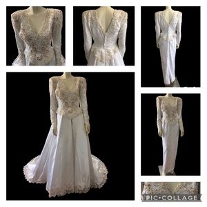 Vintage wedding sequenced dress with removable skirt and train.